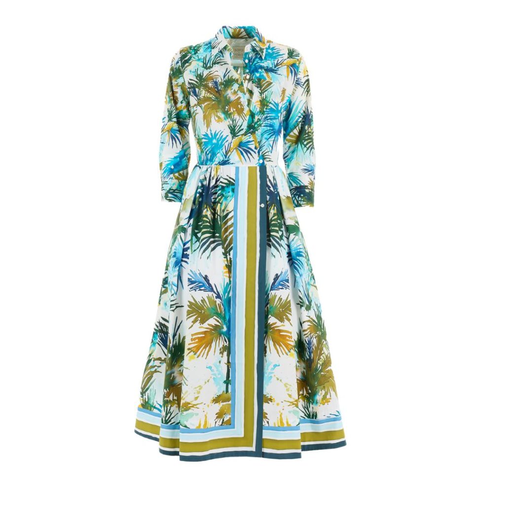 Sara Roka - Elenat 85 Midi Dress - Watercolour Palms